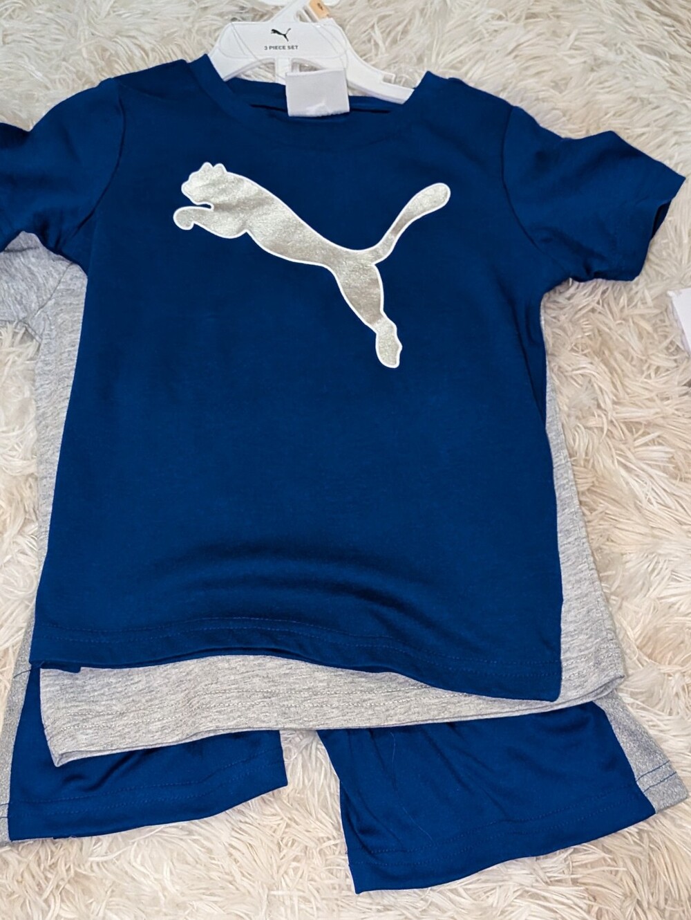NWT, Puma,3 Pc, Blue & Gray Short Sleeve Shirts W/Gray Shorts -2T - Picture 1 of 7